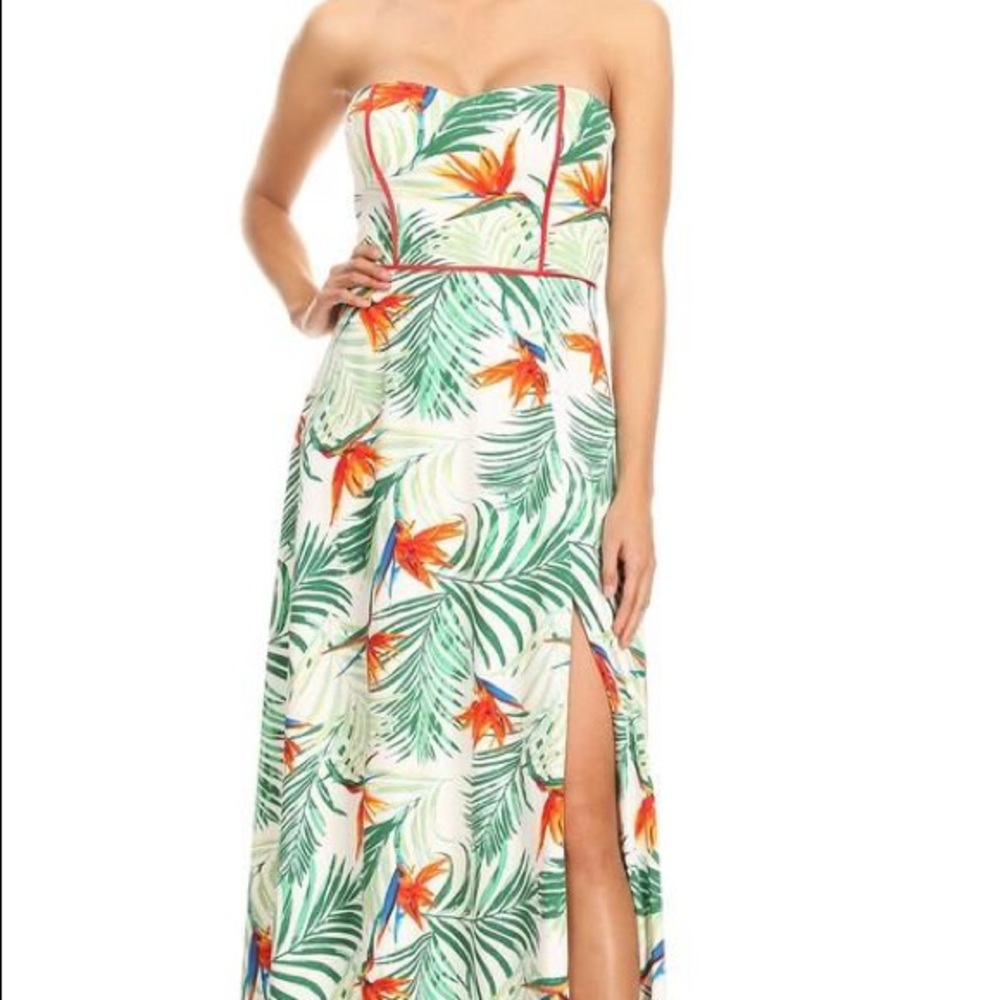 NWT Ina White with Green and Red Tropical Maxi Dress